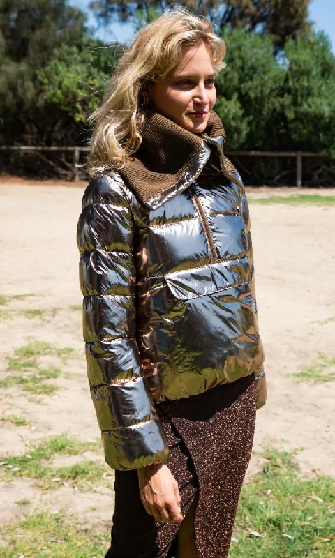 warm padded coat for women -Patricia Pepe Bronze Metallic Jacket