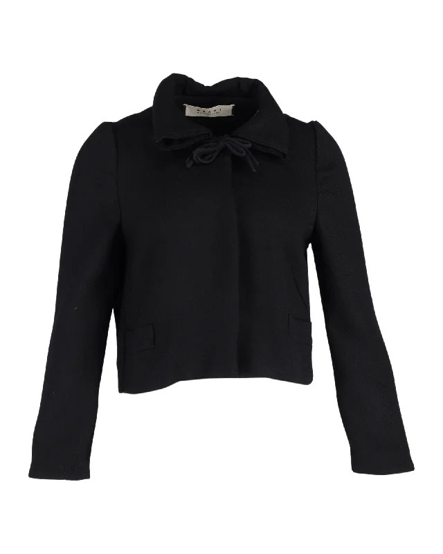 fashionable metallic puffer jacket for women -Marni Cropped Jacket in Black Wool