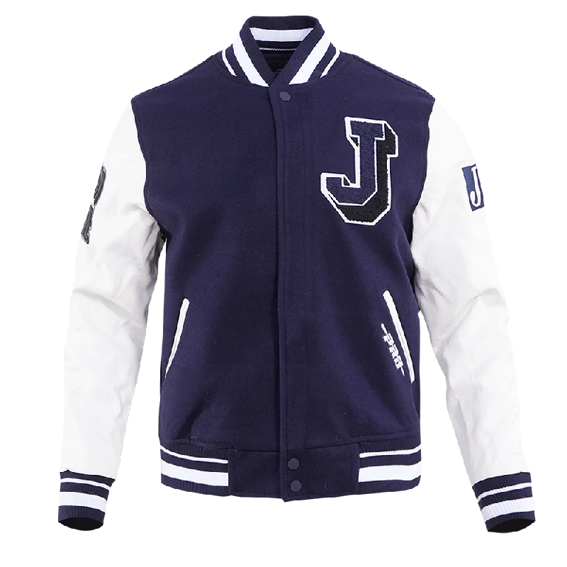 ladies' lightweight anorak coat -JACKSON STATE UNIVERSITY CLASSIC RIB WOOL VARSITY JACKET (MIDNIGHT NAVY/WHITE)