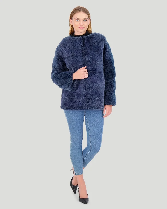 women's double-breasted coat -Mink Funnel Neck Jacket