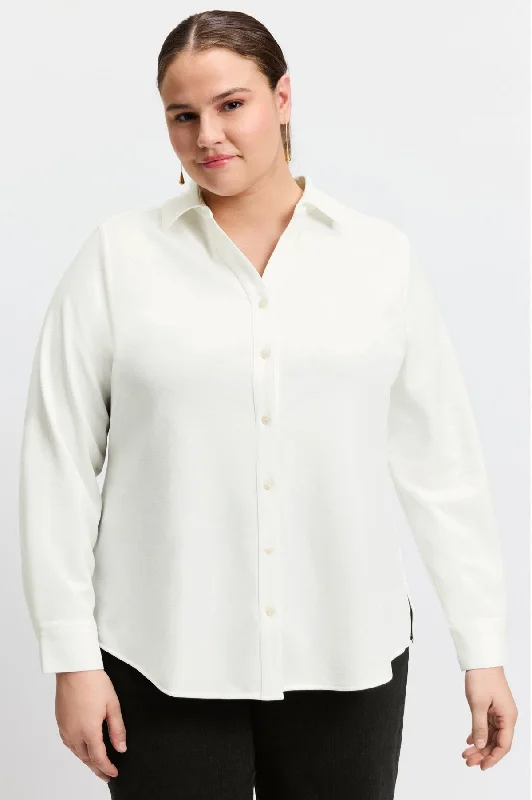 classic white short sleeve shirt for women -Mary Plus Knit Crepe Shirt