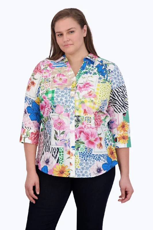 women's embroidered short sleeve blouse -Mary Plus No Iron Spring Conversational Shirt