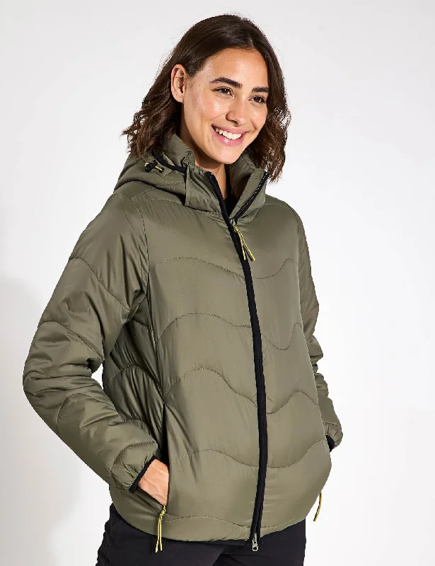 breathable softshell jacket for women -Stormwear Quilted Hooded Puffer Jacket - Dark Khaki