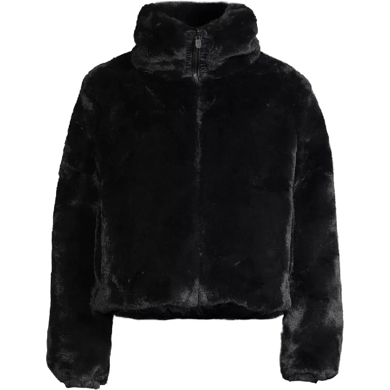 women's sherpa-lined jacket -Save the Duck Womens Jeon Faux Fur Jacket Black