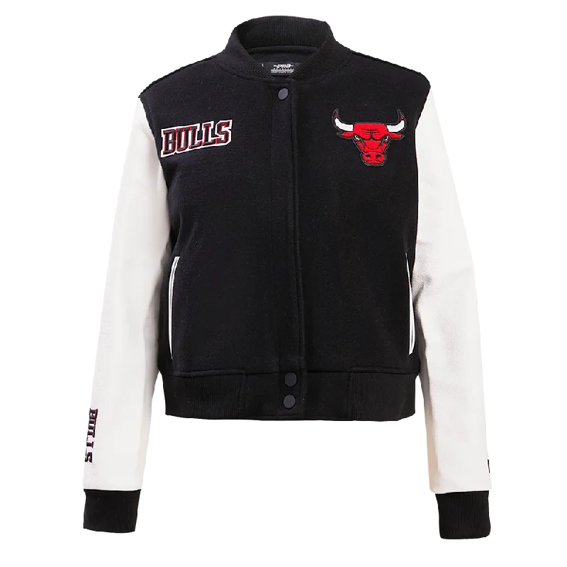 breathable softshell jacket for women -NBA CHICAGO BULLS CLASSIC WOOL WOMEN'S VARSITY JACKET (BLACK/WHITE)