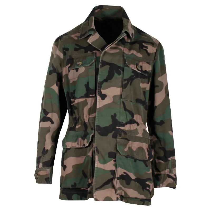 women's hooded winter jacket -Valentino Camo Jacket in Olive Cotton