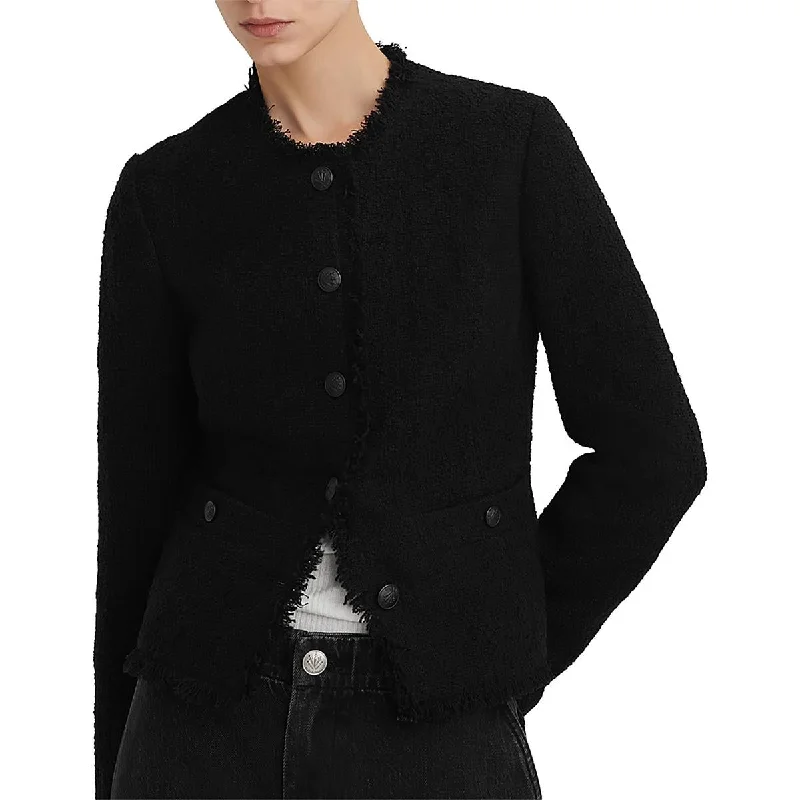 ladies' soft knit cardigan coat -Rag & Bone Womens Wool Frayed Hem Soft Shell Jacket