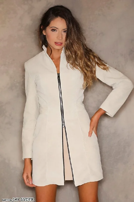 ladies' wool overcoat -Ivory Suede Matrix Coat Dress or Ivory Leather and Suede