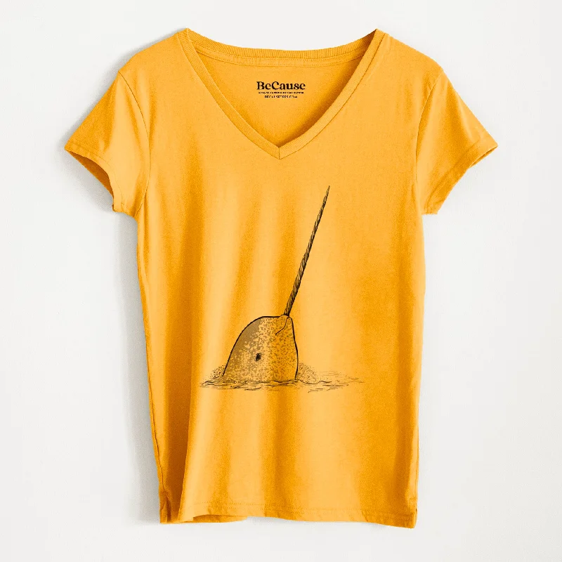 lightweight short sleeve tops for summer -Narwhal - Monodon monoceros - Women's 100% Recycled V-neck