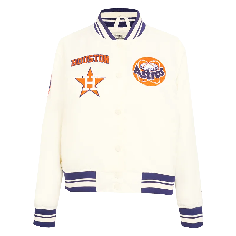 women's mid-length wool coat -MLB HOUSTON ASTROS RETRO CLASSIC WOMEN'S RIB SATIN JACKET (EGGSHELL/ MIDNIGHT NAVY)