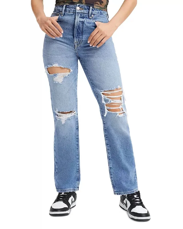 stylish front-slit jeans for women -Boy Boyfriend Jeans In Indigo244