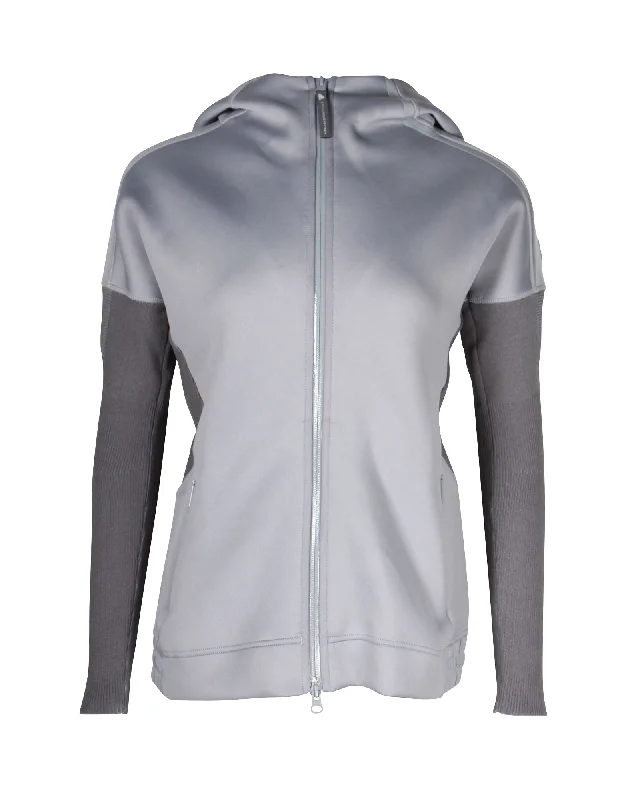 women's varsity bomber jacket -Stella McCartney x Adidas X.N.E. Hoodie in Grey Nylon