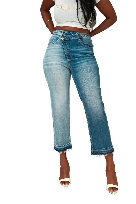 classic dark bootcut jeans for ladies -Don't Cross Me Denim In Denim Blue