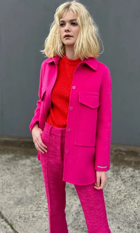 women's cropped bomber jacket -Marella Lino Short Coat - Fuchsia