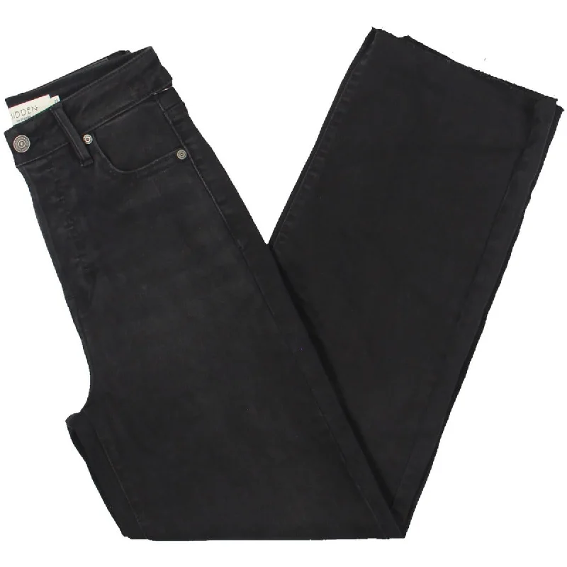 women's light wash bootcut jeans -Womens Front Buttons Pockets Wide Leg Jeans