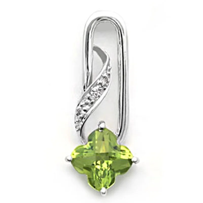 women's double-breasted coat -18k White Gold Clover Shape Peridot and Diamond Pendant