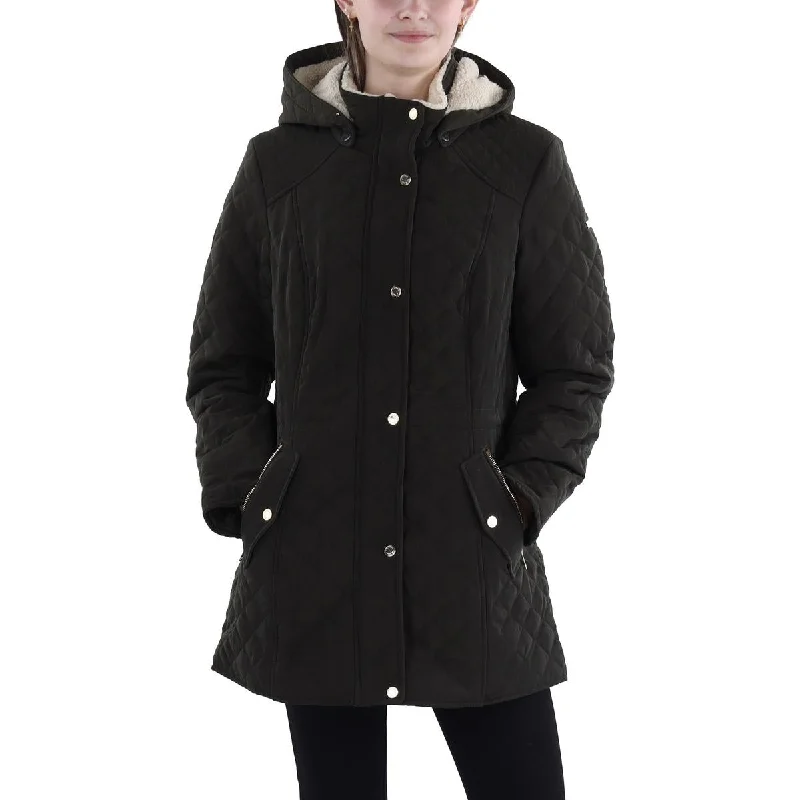 women's winter coat -Halitech Womens Faux Fur Hooded Quilted Coat