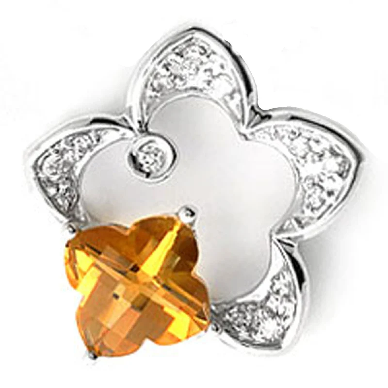 women's long trench coat -14k White Gold Clover Shape Citrine and Diamond Star Pendant