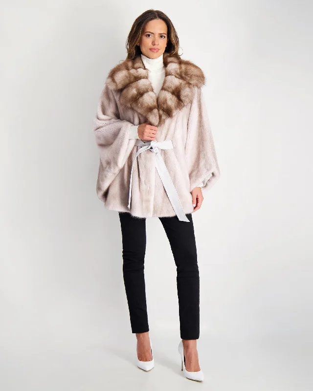 sleek satin bomber jacket for women -Mink Jacket with Stone Marten Collar