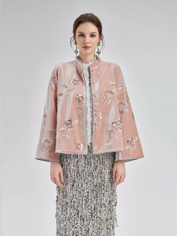 elegant wool cape for women -French Velvet Beaded Embroidered Cape Coat