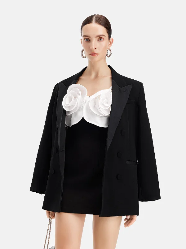 women's winter coat -Acetate Panelled Satin Avant-Garde Suit Jacket