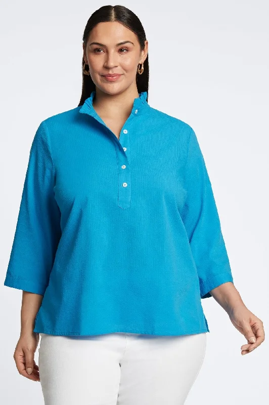 lightweight short sleeve work shirts for women -Mia Plus Seersucker Popover Shirt