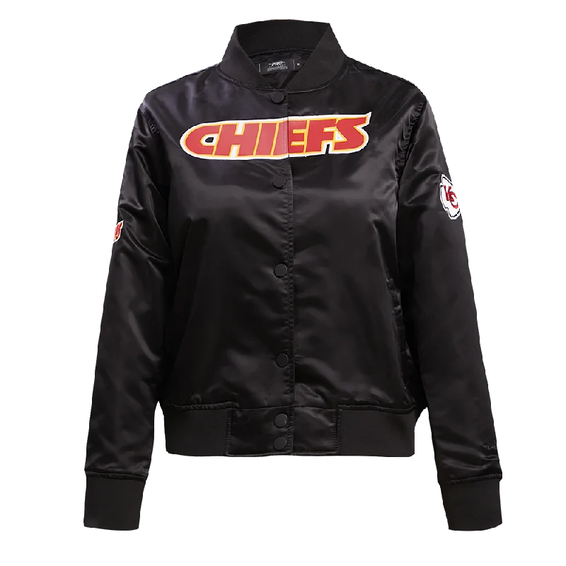 women's fur-trimmed parka -NFL KANSAS CITY CHIEFS CLASSIC WOMEN'S SATIN JACKET (BLACK)