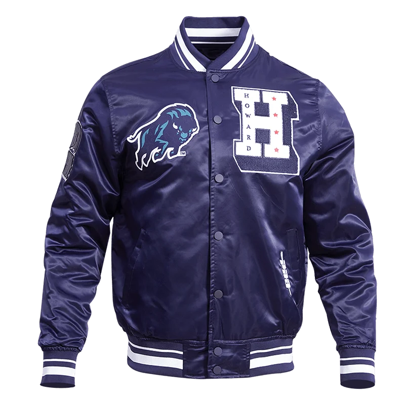 women's oversized corduroy jacket -HOWARD UNIVERSITY CLASSIC RIB SATIN JACKET (MIDNIGHT NAVY)