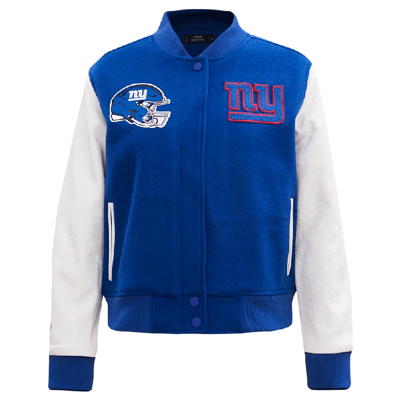 sporty track jacket for women -NFL NEW YORK GIANTS CLASSIC WOMEN'S WOOL VARSITY JACKET (DODGER BLUE/WHITE)