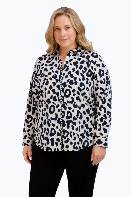 women's loose fit short sleeve blouse -Charlie Plus No Iron Cheetah Shirt