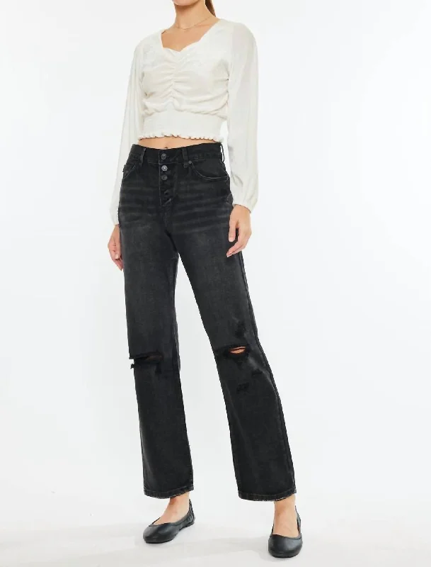 stylish high-rise cigarette jeans -Ultra High Rise Straight Jeans In Dark Grey