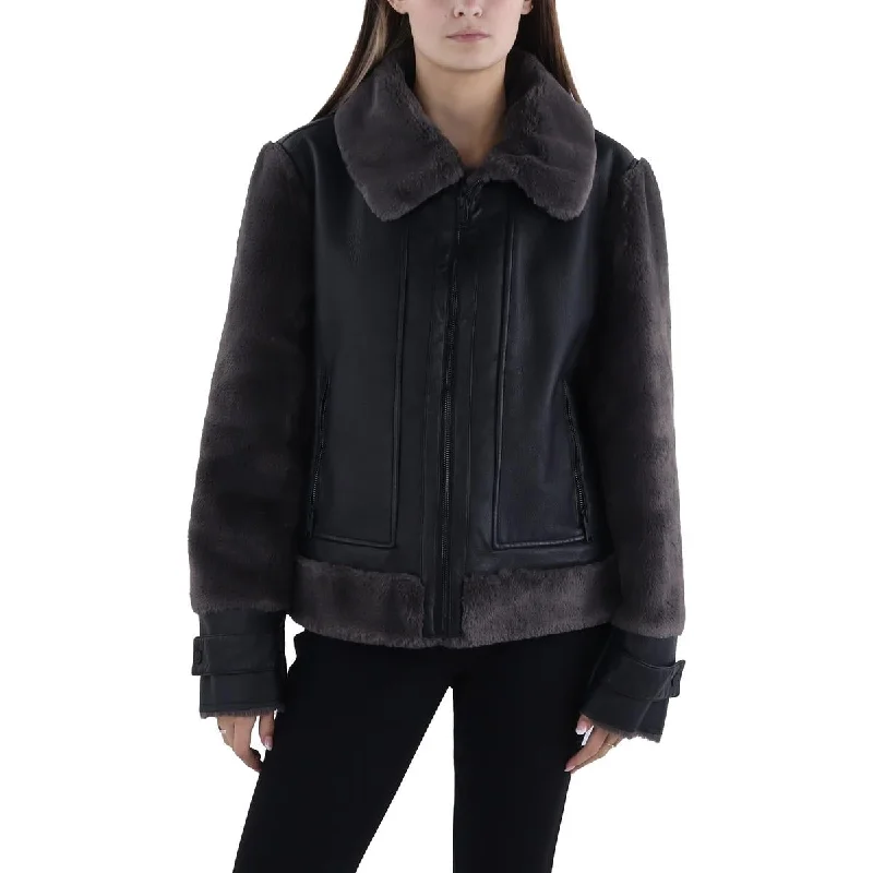 ladies' cashmere overcoat -Andrew Marc Womens Vellica Faux Leather Short Motorcycle Jacket