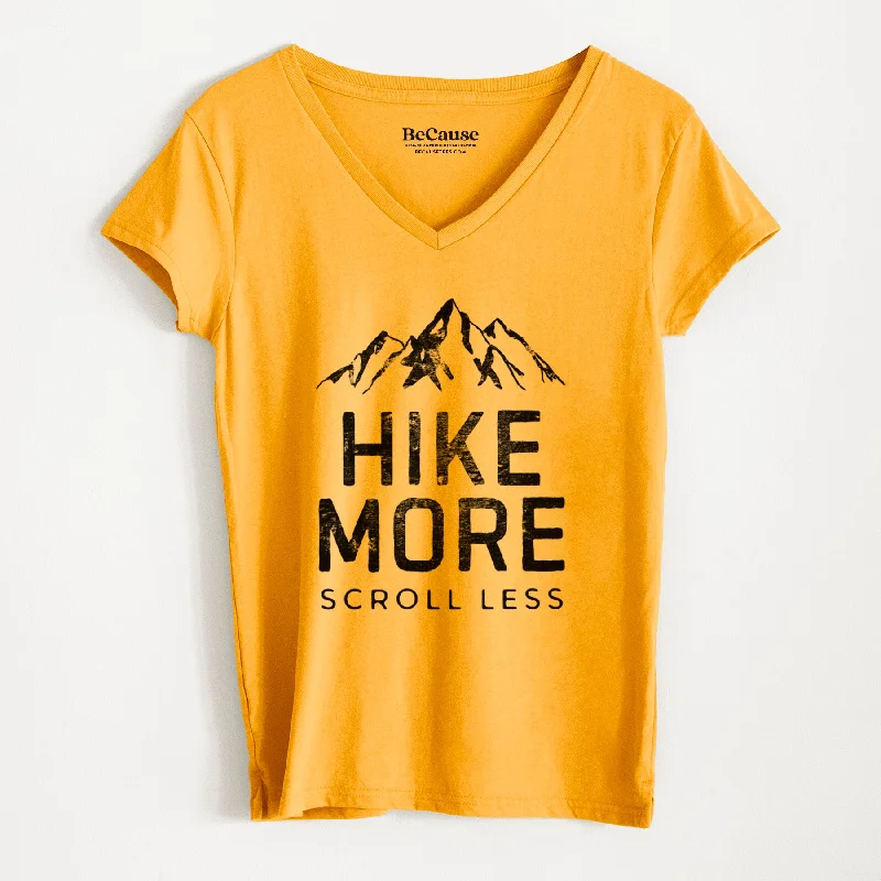 ladies' leopard print short sleeve tee -Hike More - Scroll Less - Women's 100% Recycled V-neck