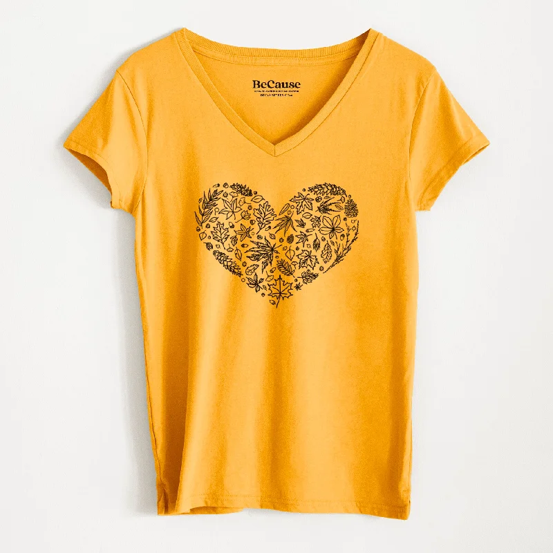 trendy tie-front short sleeve tops for women -Heart Full of Autumn Leaves - Women's 100% Recycled V-neck