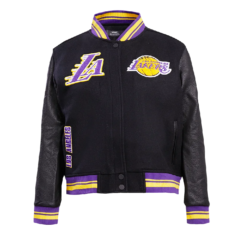 women's waterproof raincoat -NBA LOS ANGELES LAKERS RETRO CLASSIC WOMEN'S RIB WOOL VARSITY JACKET (BLACK/PURPLE/YELLOW)