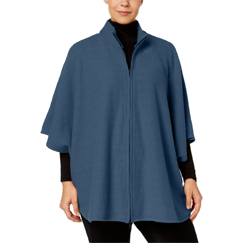 ladies' quilted coat -Anne Klein Womens Zip Front Cape Jacket, Blue, 3X