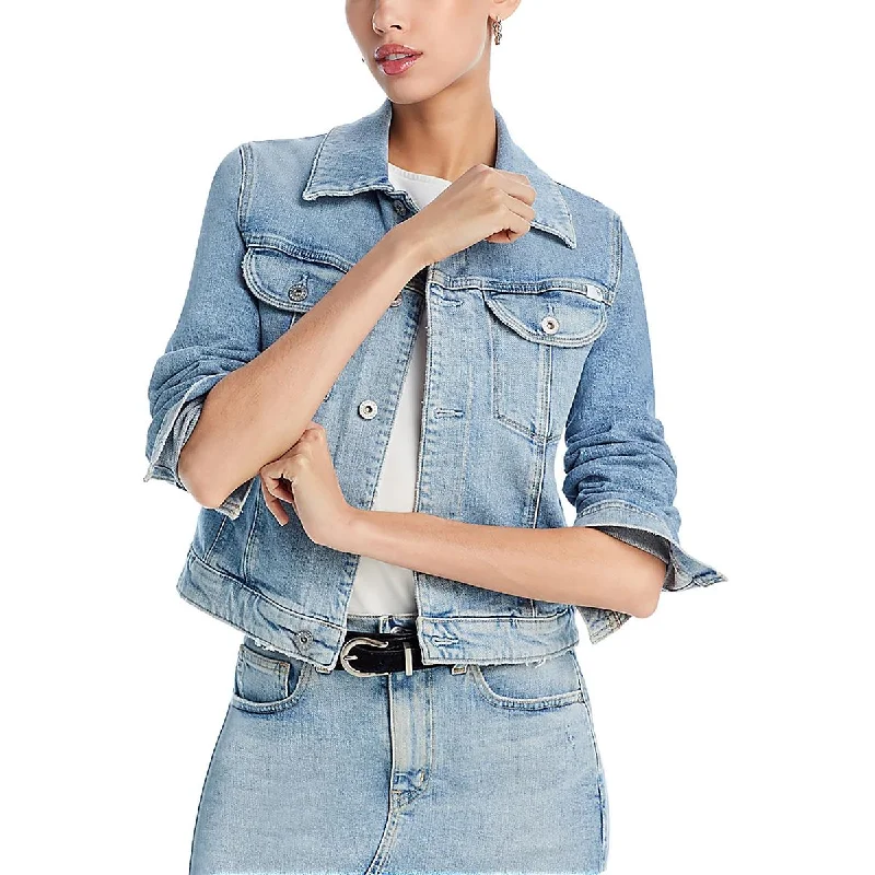 women's winter coat -AG Jeans Womens Collared Long Sleeves Denim Jacket