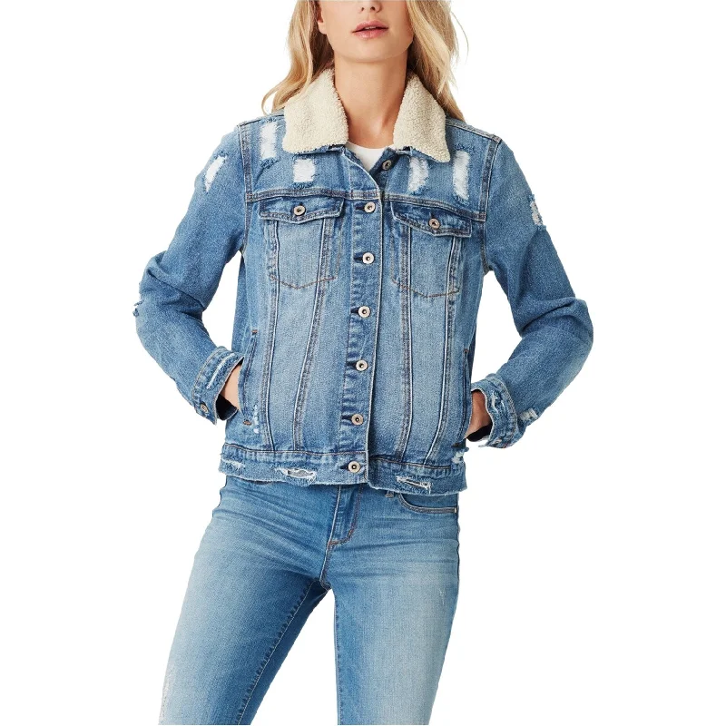 women's reversible coat -Jessica Simpson Womens Distressed Jean Jacket, Blue, X-Small