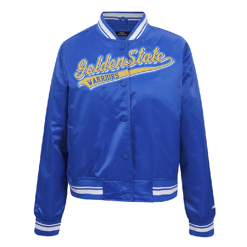 ladies' fur-lined jacket -NBA GOLDEN STATE WARRIORS SCRIPT TAIL WOMEN'S SATIN JACKET (ROYAL BLUE)