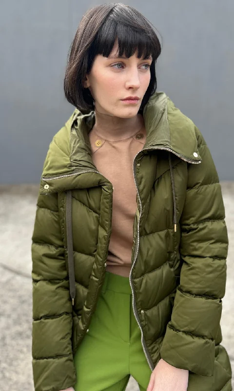 women's belted trench coat -Marella Metal Green padded Jacket