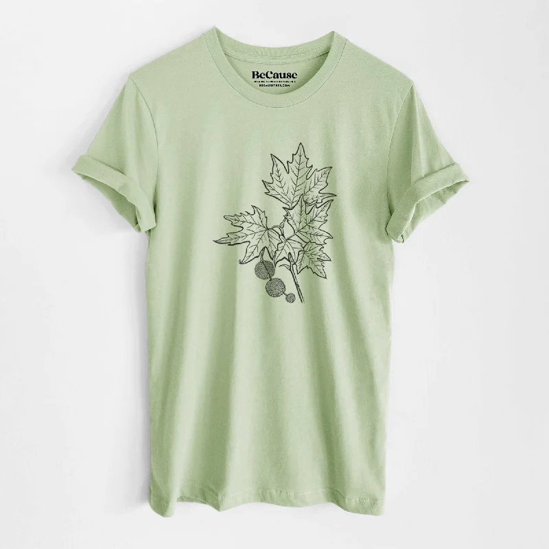 ladies' chiffon short sleeve blouse -Platanus Orientalis - Oriental Plane Tree Stem with Leaves - Lightweight 100% Cotton Unisex Crewneck