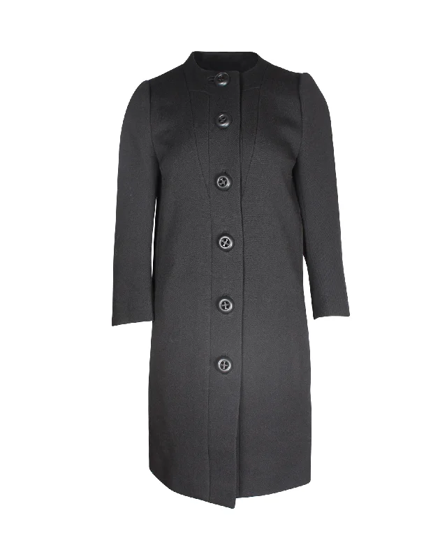 casual linen jacket for women -Prada Buttoned Top Coat in Charcoal Wool