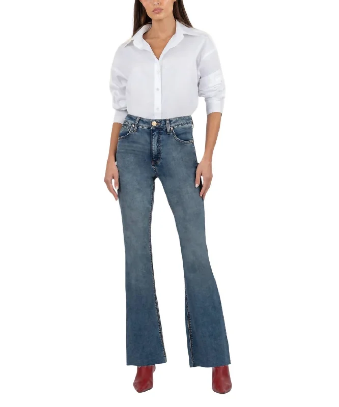 comfortable jegging-style jeans for women -Stella High Rise Fab Flare Raw Hem Jeans In Debonairly