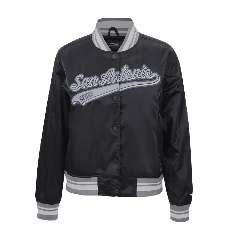 classic trench raincoat for women -NBA SAN ANTONIO SPURS SCRIPT TAIL WOMEN'S SATIN JACKET (BLACK/GRAY)