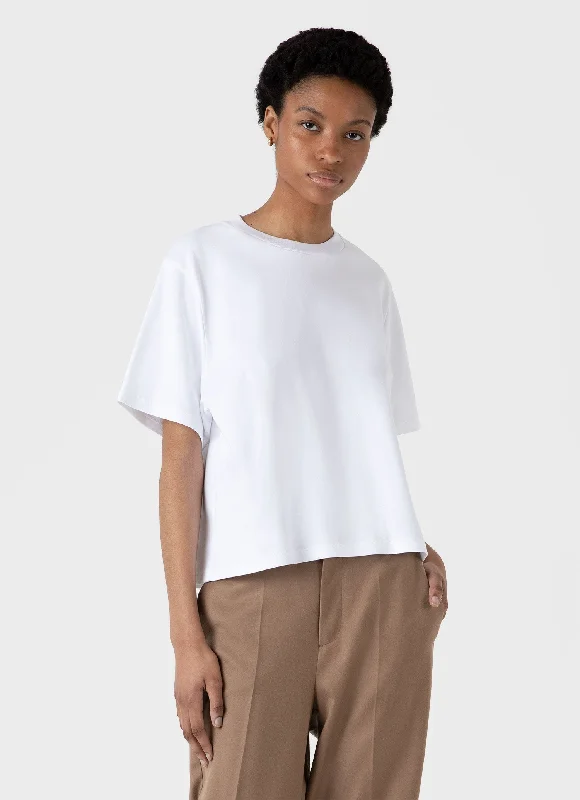 women's office wear short sleeve top -Women's Boxy Heavyweight T-shirt in White