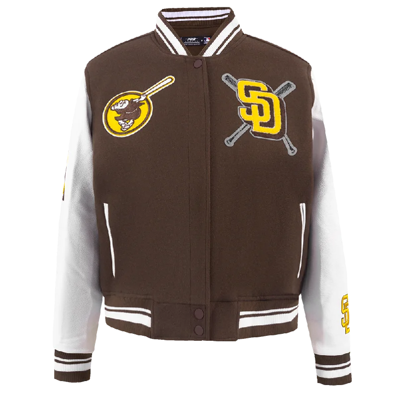 luxury designer winter coat for women -MLB SAN DIEGO PADRES MASHUP WOMEN'S RIB WOOL VARSITY JACKET (BROWN/WHITE)