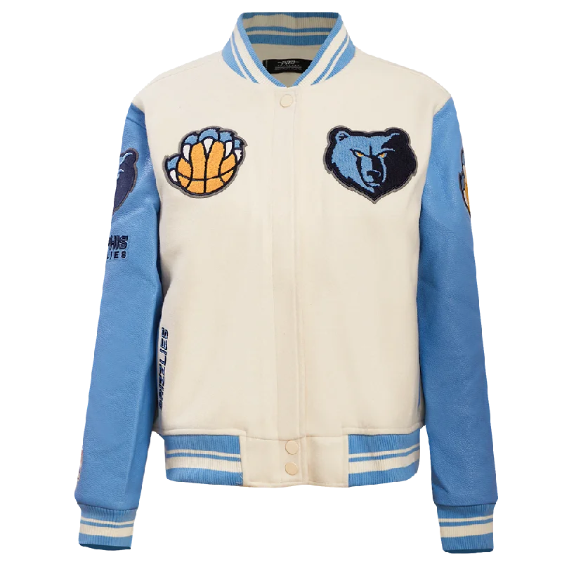 women's hooded winter jacket -NBA MEMPHIS GRIZZLIES RETRO CLASSIC WOMEN'S RIB WOOL VARSITY JACKET (EGGSHELL/UNIVERSAL BLUE)