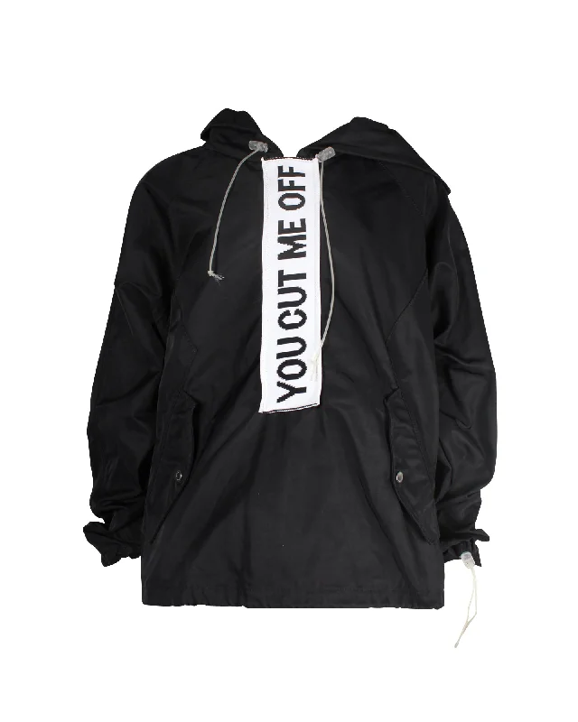 luxury faux fur coat for women -Off-White Anorak 'You Cut Me Off' Hooded Jacket in Black Nylon