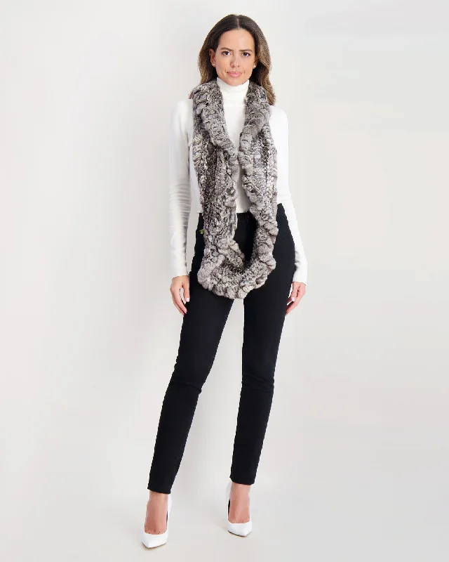 sustainable eco-friendly coat for women -Chinchilla Knit Infinity Ruffle Scarf