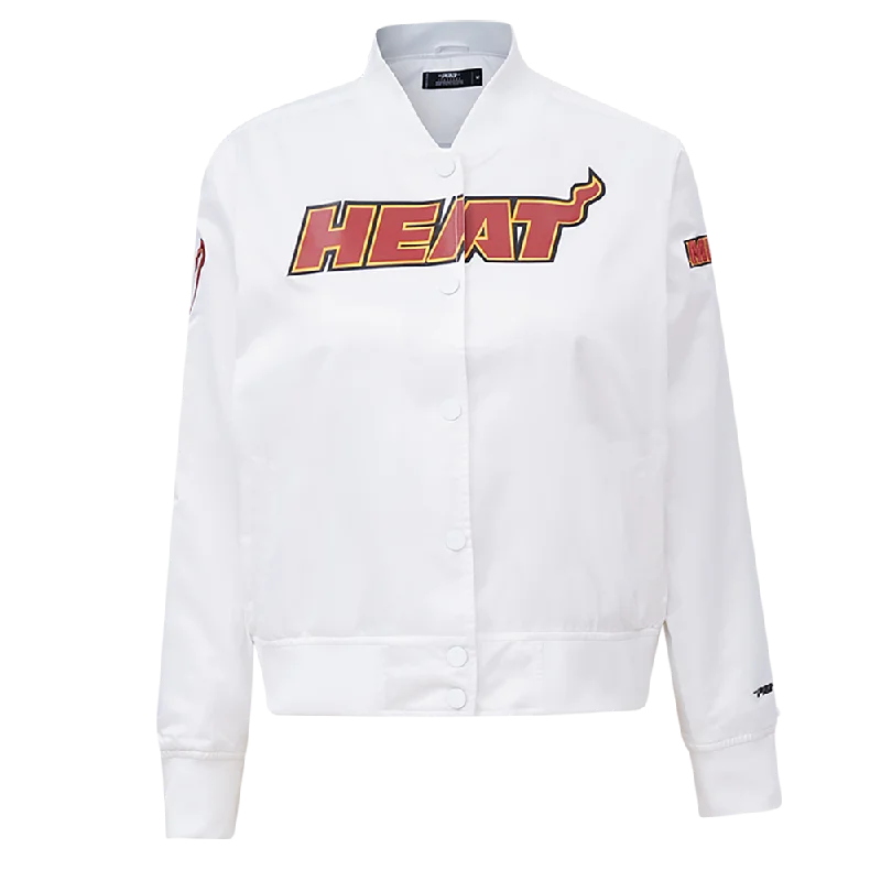 military-style coat for women -NBA MIAMI HEAT CLASSIC WOMEN'S SATIN JACKET (WHITE)